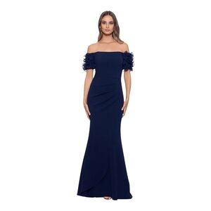 Xscape Midnight Blue Off-Shoulder Maxi Dress